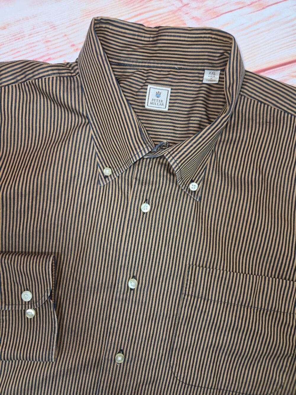 Peter Millar Mens Brown & Black Stripe Long Sleeve Shirt XXL - Picture 4 of 7